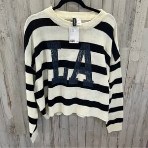 NWT H&M+ Motif-front Sweater Cream Stripe “LA”